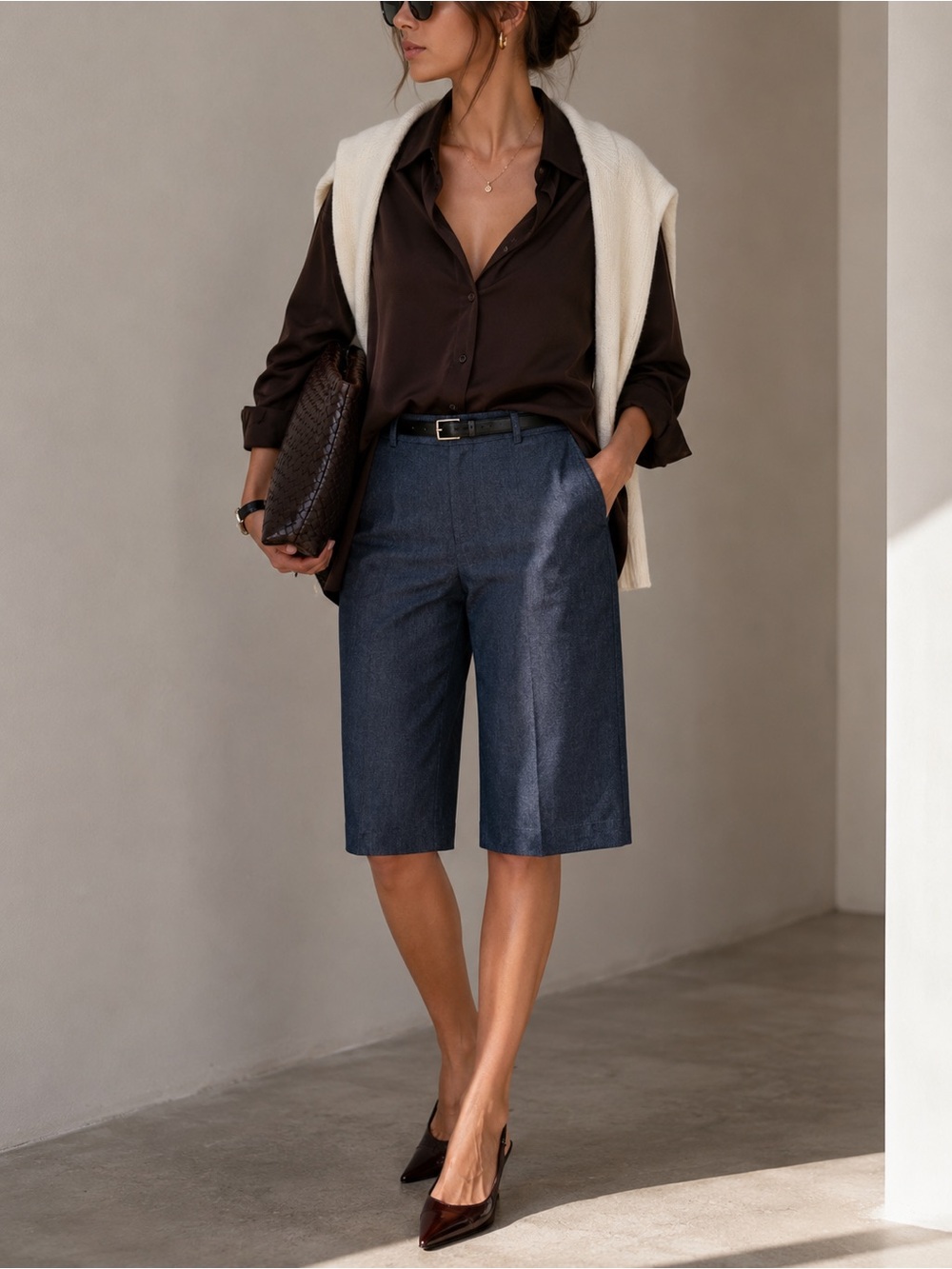 Sandro Sportswear Tailored Long Bermuda Shorts Belted NWT Size 10